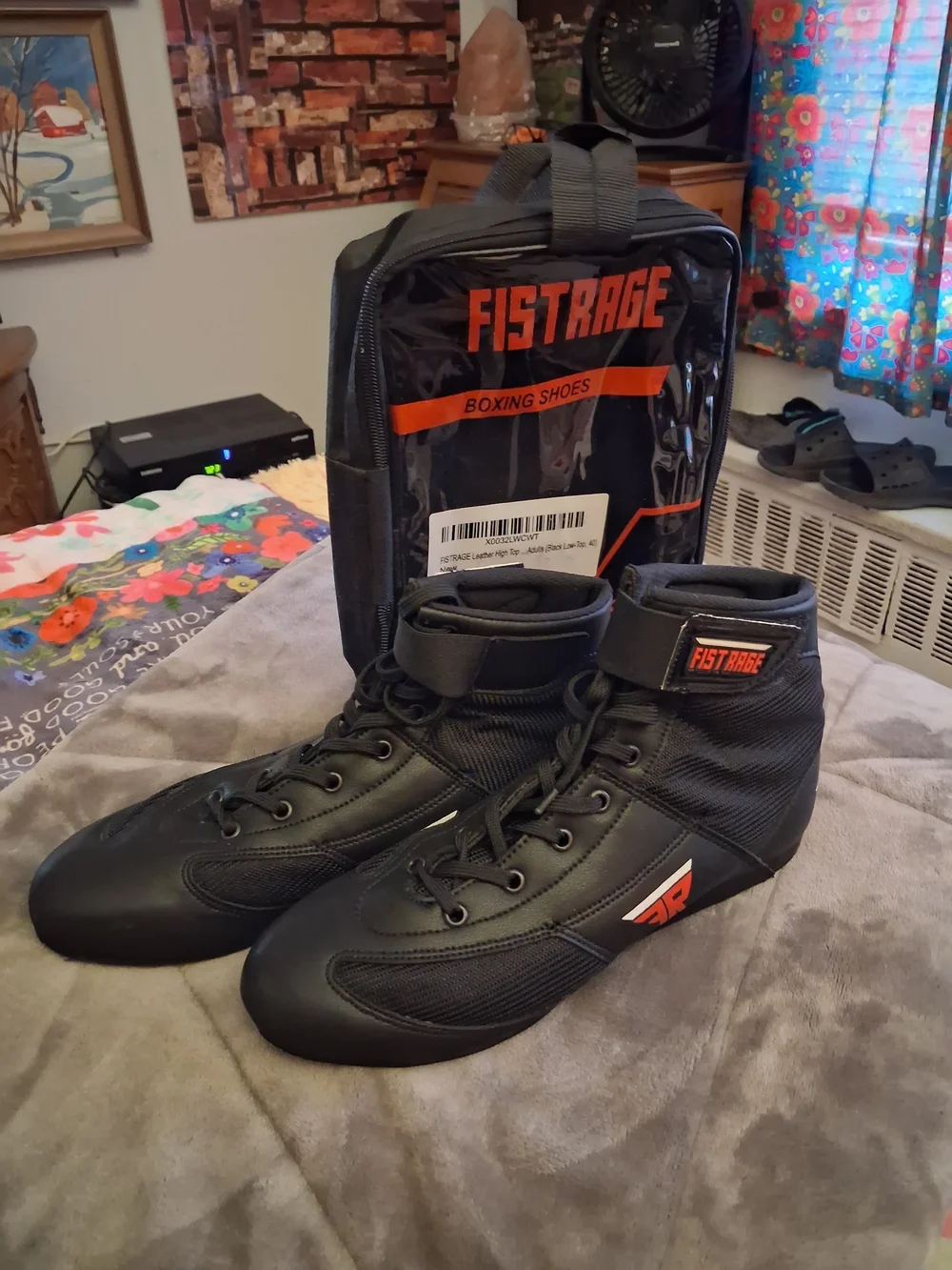 Men’s Fist Rage Black & Orange High-Top Boxing Shoes With Bag